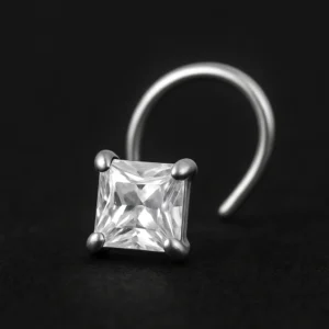 (4 Pcs ₹199 combo) Silver Nose Pin with Square Multicolour Stones