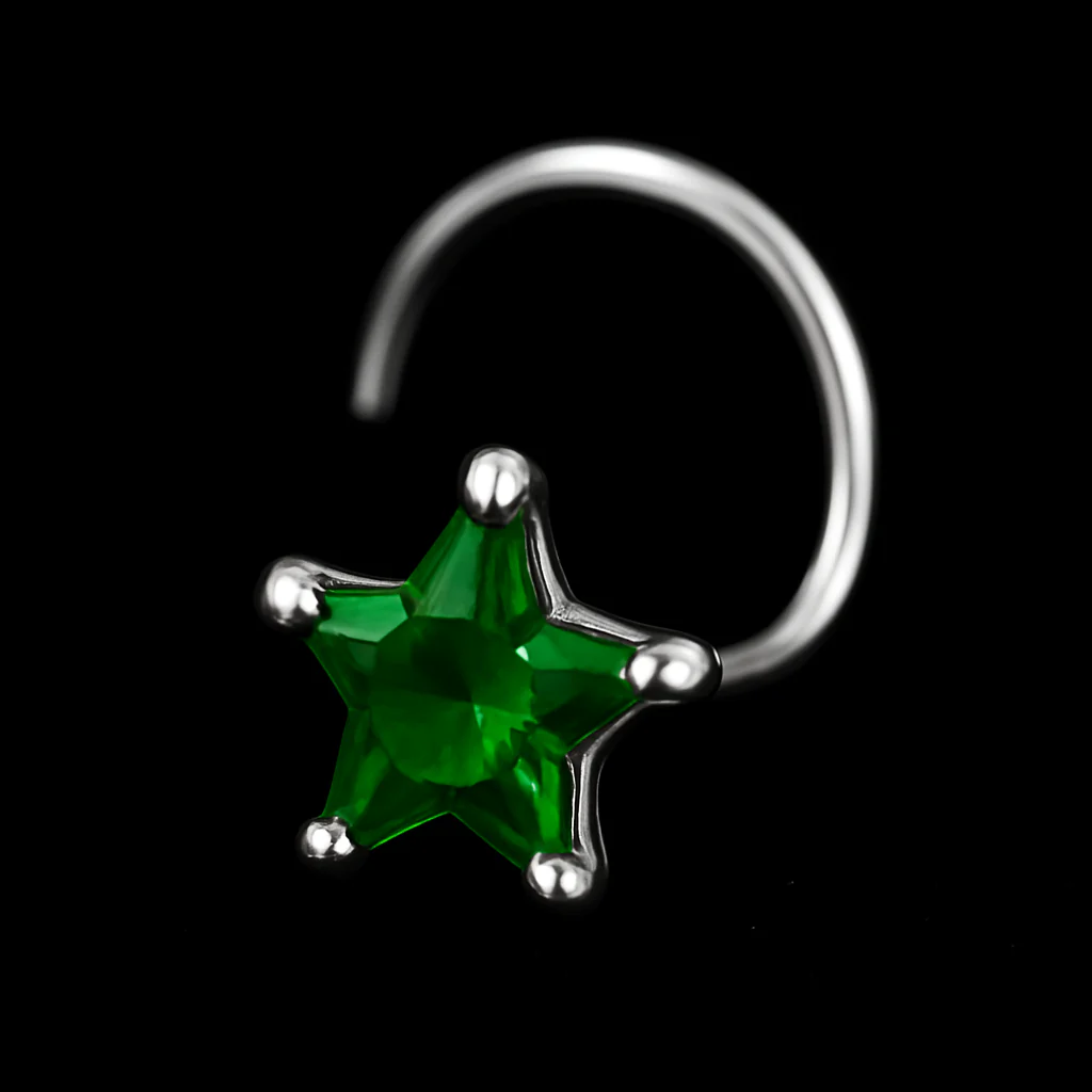 (4 Pcs ₹199 combo) Silver Nose Pin with Star Multicolor Stones