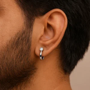 Boys’ Silver Bali Earrings with Crystal Accent