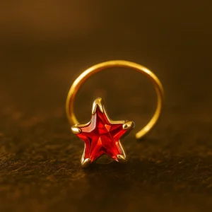 (4 Pcs ₹499 combo) Gold Polish Nose Pin with Star Multicolour Stones