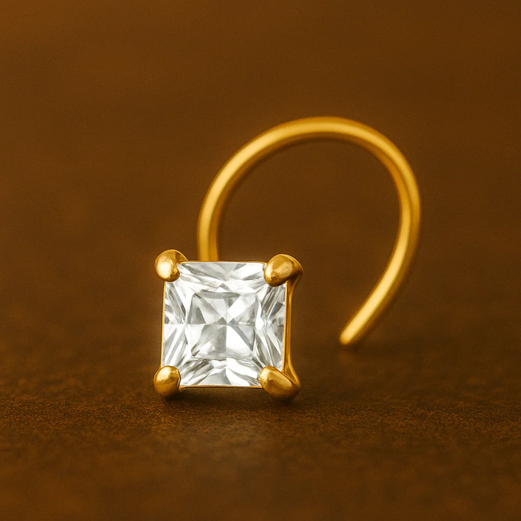 (4 Pcs ₹499 combo) Gold Polish Nose Pin with Square Multicolour Stones