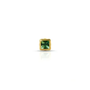 Gold Polish Square Green Gem Stone Nosepin for Girls