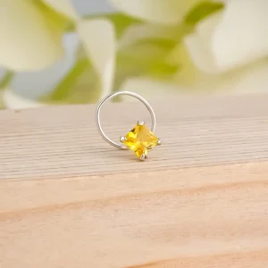 Silver Beautiful Square Yellow Gem Nosepin