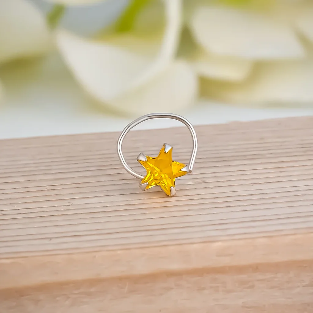 Silver Beautiful Yellow Gem Nosepin