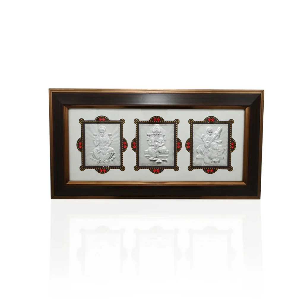 Silver Ganesh Ji Laxmi Ji Saraswati Ji Frame